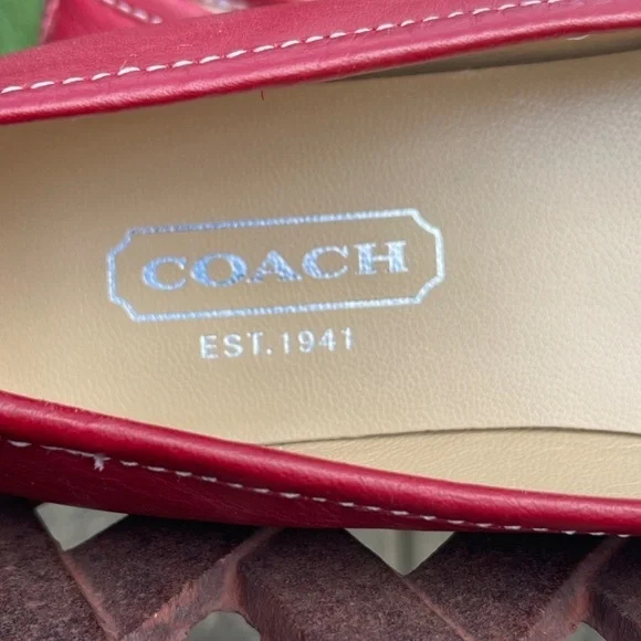 Coach Cherry Red Nappa Leather Ballet Flats Slip On Shoes - Picture 8 of 9
